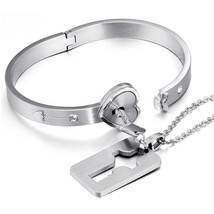 2Pcs/Set Couple Lovers Jewelry Love Heart Lock Bracelet Stainless Steel Bracelet - £14.74 GBP