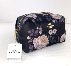 New Coach Boxy Cosmetic Case Bag Garden Rose Print Black Zip Nylon 72503 M1 - £71.43 GBP