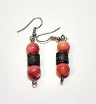 Vintage Rose Bead Earrings Costume Handmade 3 Tier B66 Maine - $19.99