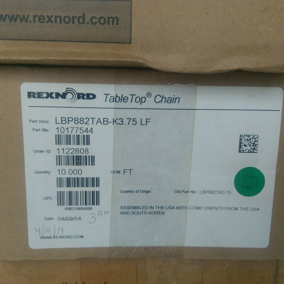 NEW Rexnord Side Flex Tabletop Conveyor Chain 882 Series # LBP-882-TAB-K... - $189.98