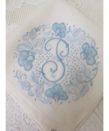 Vintage Madeira Embroidery Fine Linen Handkerchief Initial P White Blue ... - $47.98 CAD