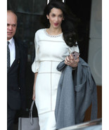 CelebrityDesignz Amal Clooney Embellished Neck Pencil Skirt Dress in White - $129.99