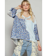 POL Washed Floral Print Crochet Detail Top - $1,205.15 MXN