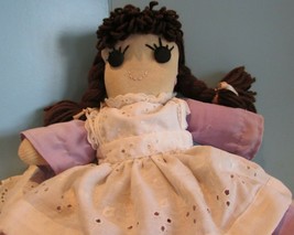 Vintage 15&quot; Rag Doll Brown Yarn Hair Stuffed Toy - £11.46 GBP