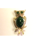 VTG OWL BROOCH MARBLED TURQUOISE LARGE CABOCHON &amp; TURQUOISE  EYES GOLDTONE - £5.98 GBP