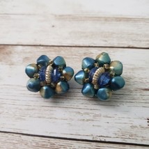Vintage Clip On Earrings - Blue and Bronze Tone Cluster 1&quot; - $12.99