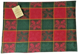 Lintex Christmas Placemats Holiday Set of 4 Holly Green Gold Red 13x19 Plaid - £27.05 GBP