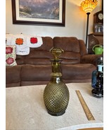 Vintage Empoli Decanter Genie Bottle Diamond Point Olive Green Glass MCM... - €32,09 EUR