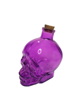 Glass Skull Head Apothecary Bottle with Cork Stopper Purple Halloween - £16.97 GBP