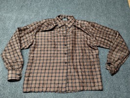 Vintage Carole Little Shirt Women 8 Brown Plaid Silk Shoulder Padded Lig... - £21.81 GBP