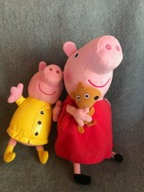 Lot of 2 PEPPA PIG in Red Dress Holding Puppy Dog &amp; in Yellow Rain Slicker  - £10.51 GBP