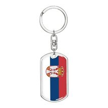 Serbia Flag Swivel Keychain Dog Tag Engraved 18k Gold - £54.87 GBP