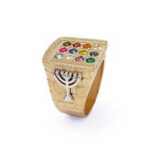 14K Gold Men&#39;s Signet Ring Hoshen Stones with Gemstones and Diamonds Judaica - £2,661.97 GBP