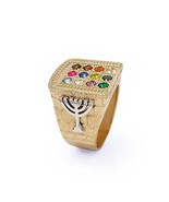 14K Gold Men's Signet Ring Hoshen Stones with Gemstones and Diamonds Judaica - £2,647.79 GBP