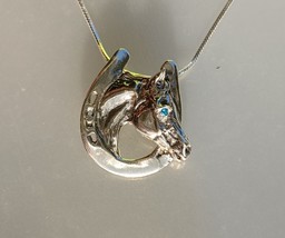 Horse and horseshoe w/stone pendant and chain Sterling Silver Equestrian... - £73.18 GBP
