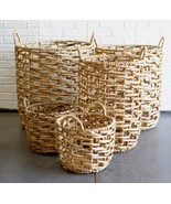 Western Farmhouse Stylish Hand Woven Nesting Storage Wicker Baskets Set ... - £141.58 GBP