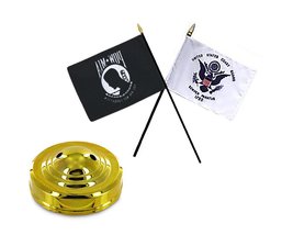 Aes Pow Mia Powmia &amp; Coast Guard Uscg Flag 4&quot;x6&quot; Desk Set Table Gold Base - £5.49 GBP