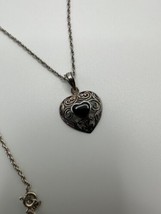 Vintage Ornate Onyx 28” Sterling Silver Heart Necklace NB2 - $29.70