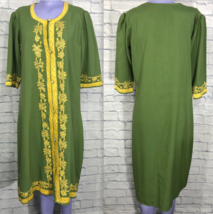 Boho Floral India Ethnic 21&quot; Chest Smock Womens Dress Green Two Tone Hippie - $17.34