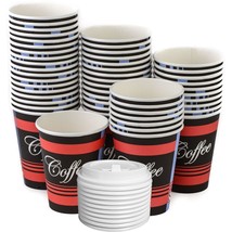 20oz Disposable Design Paper Coffee Cups with White Dome Lid Hot Cold Tea 300pcs - £100.19 GBP