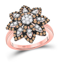 10k Rose Gold Womens Round Brown Diamond Flower Cluster Ring - £911.88 GBP