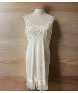 Vintage Vanity Fair Ivory Lacey Partial Lined Bodice Pleated Hem Full Sl... - $62.88
