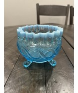 Northwood 3 Footed Glass Beaded Cable Rosebowl Light Blue Opal Crimped - $49.49