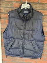 Lands End Goose Down Vest Full Zip Large Blue Sleeveless Puffer Jacket *FLAW - £12.12 GBP