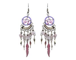 Mini Dream Catcher Long Chip Stone Colored Metal Feather Charm Fan Dangle Earrin - £7.90 GBP+