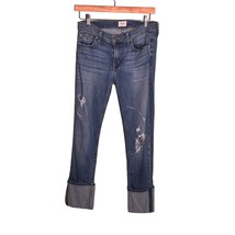 HUDSON MUSE CROP SKINNY 5&quot; CUFF Size 27 Distressed Skinny Jeans Medium Wash - £16.95 GBP