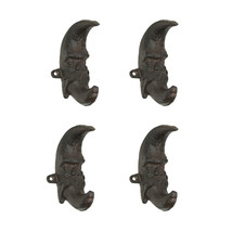 Set of 4 Brown Cast Iron Crescent Moon Face Wall Mounted Decorative Hooks - £34.06 GBP
