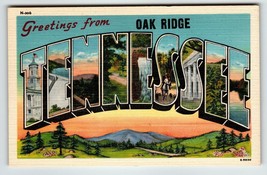 Greetings From Oak Ridge Tennessee Large Letter Linen State Postcard Unposted - £7.88 GBP