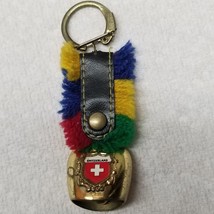 Swiss Cowbell Keychain with Rainbow Tassels Switzerland 1980s Metal Vintage - £9.71 GBP