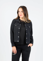 Chicos Sz L Black Casual Stretch Jacket Chest Slash Pockets Button Up - $37.94 CAD