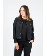 Chicos Sz L Black Casual Stretch Jacket Chest Slash Pockets Button Up - $26.91