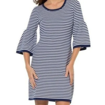 Sail To Sable Bell Sleeve Sailor Midi Dress Knit Pullover Boho Chic Navy... - $27.10