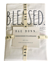 Rae Dunn Blessed Pillowcases Embroidered Set of 2 Standard White Cotton Percale - $33.29