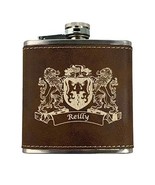 Reilly Irish Coat of Arms Leather Flask - Rustic Brown - $457.68 MXN