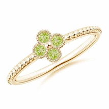 ANGARA Peridot Four Leaf Clover Ring with Beaded Shank for Women in 14K Gold - £308.57 GBP