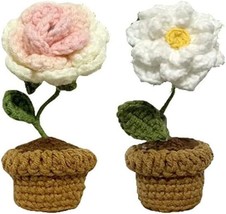 Mini Potted Artificial Plants Crochet Handmade Kintting Flowers for Office Desk  - £28.14 GBP