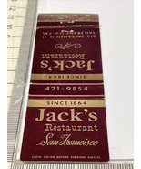 Matchbook Cover  Jack’s Restaurant  San Francisco Since 1864  Unstruck  gmg - $229.53 MXN