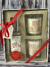 Rae Dunn Frosted Pine 2 Scented Candle + Room Spray Gift Set Merry Christmas - £10.60 GBP