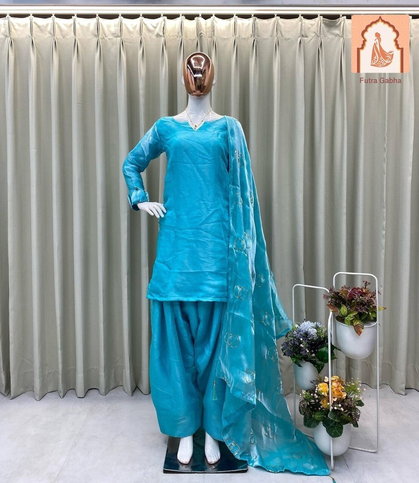 Sky Blue Farsi Salwar Suit - Fendi Silk Fabric with Embroidered Dupatta - $38.25