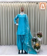Sky Blue Farsi Salwar Suit - Fendi Silk Fabric with Embroidered Dupatta - $45.00