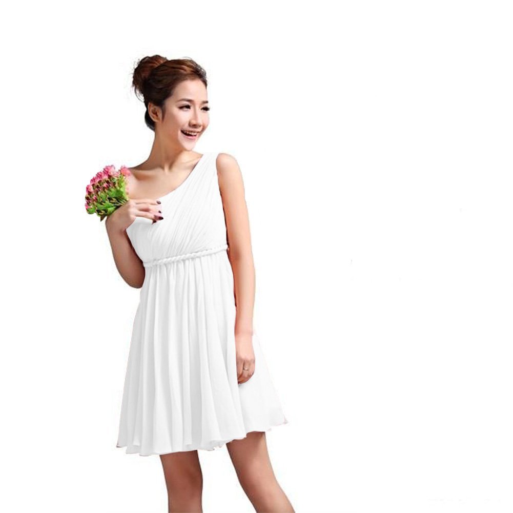 Kivary Women's Short One Shoulder Sash Bridesmaid Dresses White US 2