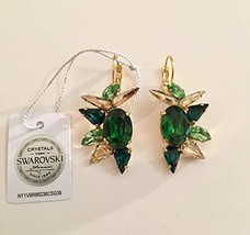 Emerald Green Crystal Gold Tone Sparkly Earrings, Swarovski Formal Earrings - £72.67 GBP