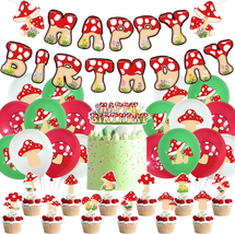 Jungle Mushroom Birthday Party Decoration Set Include Banner Balloons Cake Toppe - £24.72 GBP