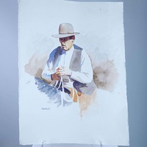 Mark Kohler Texas Artist 1997 Cowboy Watercolor Early Work - £276.92 GBP