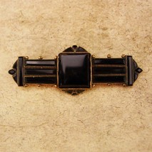 Antique black mourning brooch - rose gold plate victorian jewelry - Vict... - £91.71 GBP