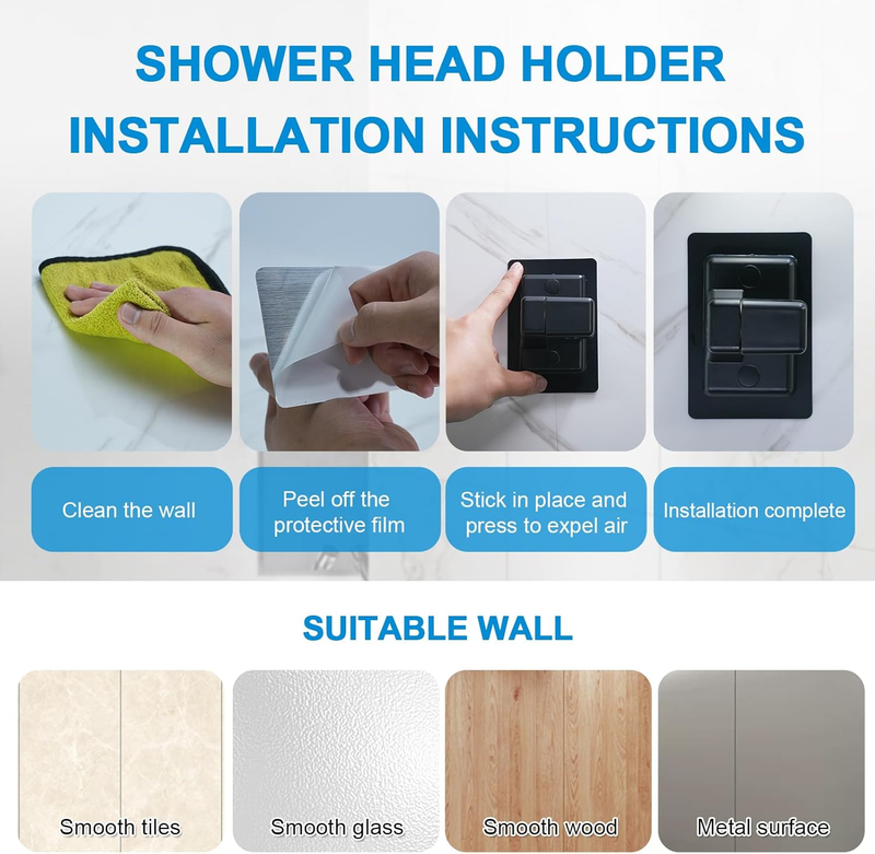 Handheld Shower Head Holder Wall Mount, Adjustable 360° Strong Adhesive Shower H Item image 6